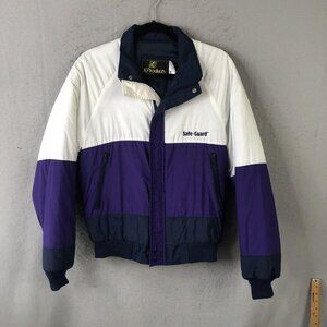 Vintage K Products Safe-Guard Jacket Mens Small Purple White Nylon Puffer 90s